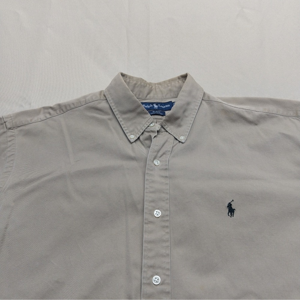 Ralph Lauren Blake Button Down Shirt Large Khaki Tan Short Sleeve Cotton Twill